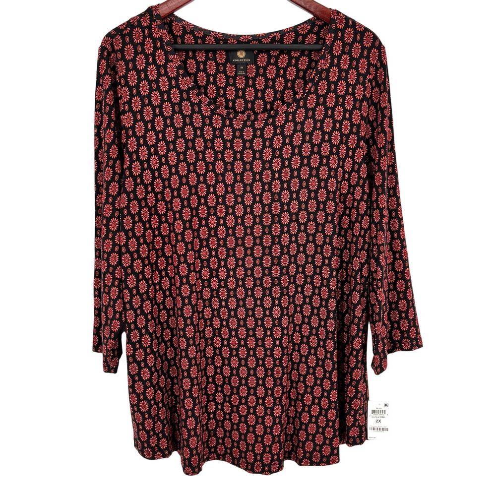 NEW NWT JM Collection Plus Size 2X Black Pink Stretchy Soft Blouse Shirt Top - Picture 1 of 7
